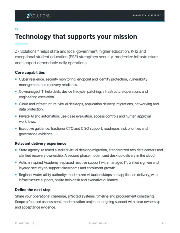First page of the Z7 Solutions capability statement